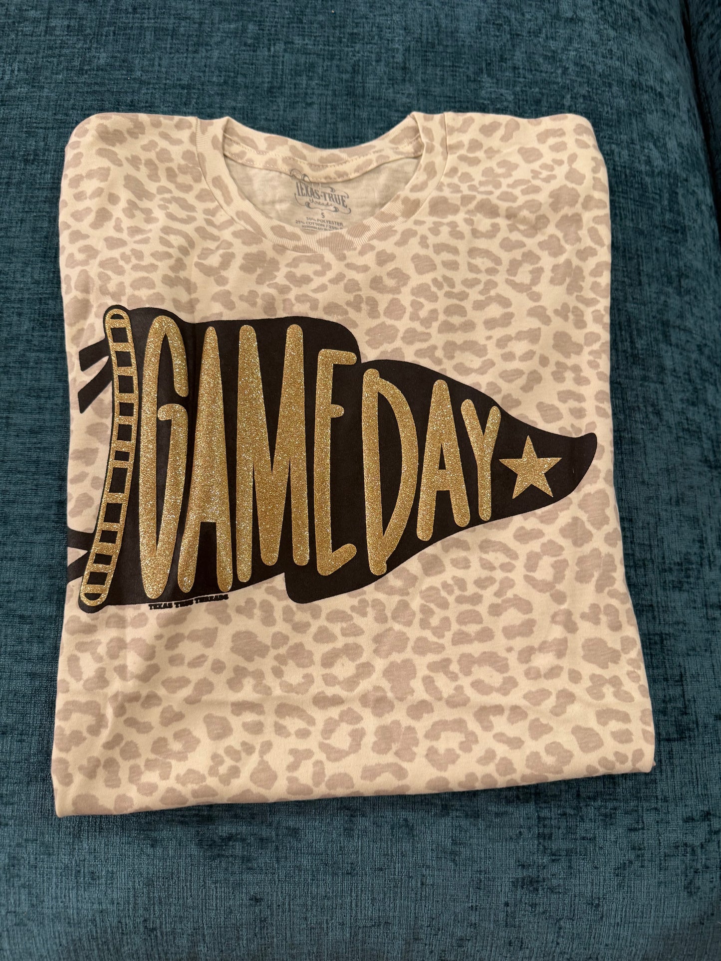 Leopard Puff Letter Glitter Game Day Tee