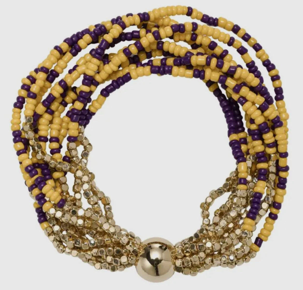 Beaded Purple and Yellow Bracelet