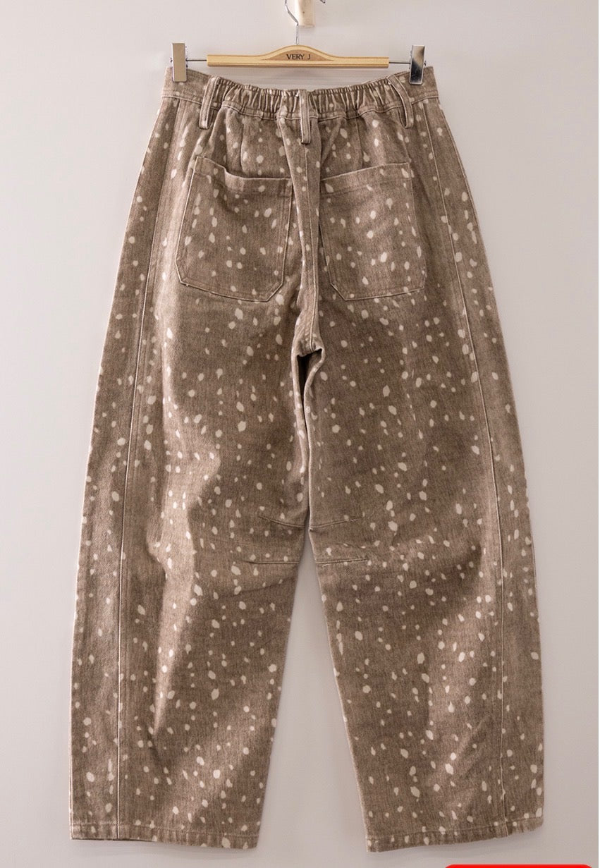 Mocha Bambi Print Barrel Jeans