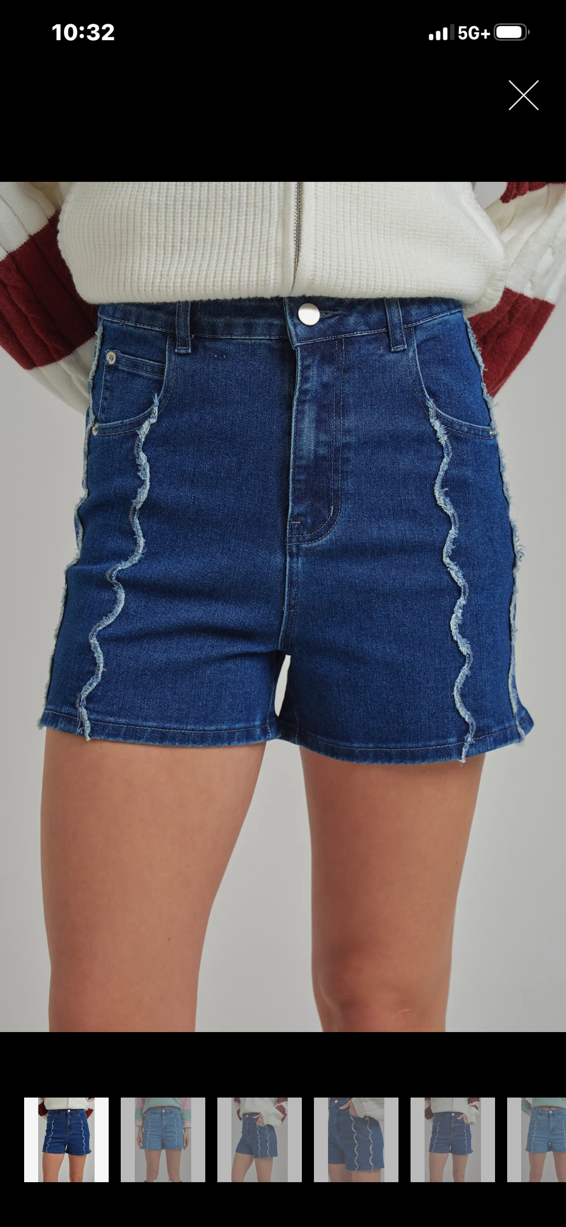 High Rise Denim Shorts With Scalloped Front Seam