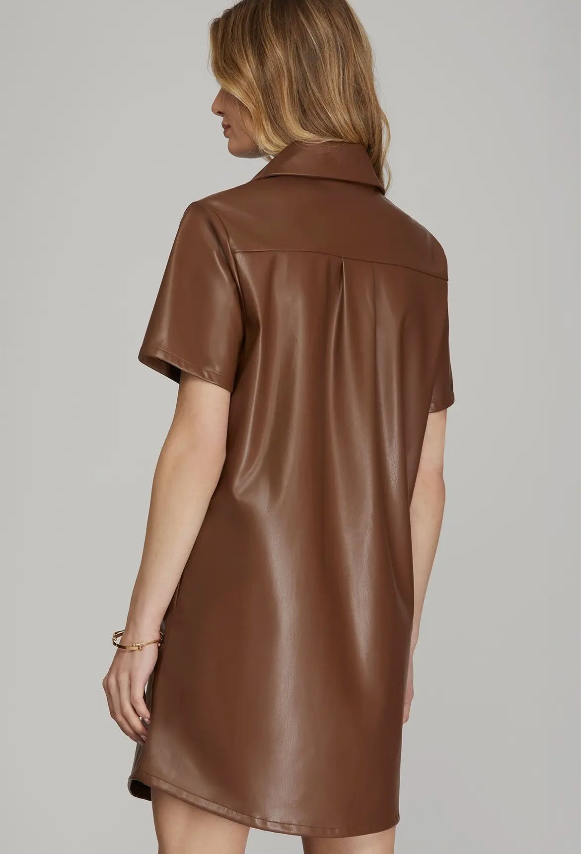 Faux Leather Button Down Mini Dress