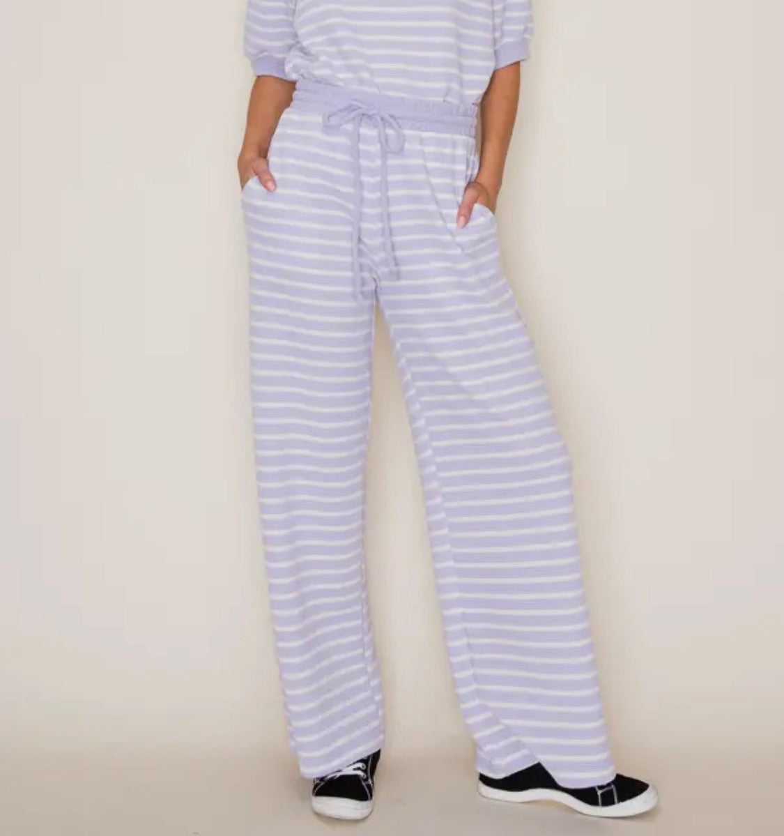 Purple Striped Wide Leg Pants