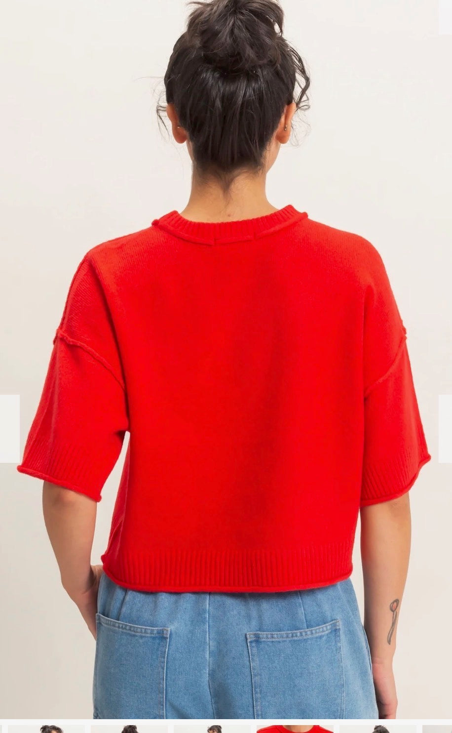 Red Short Sleeve Crop Sweater
