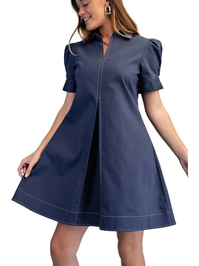 Navy A-Line Collared Mini Dress