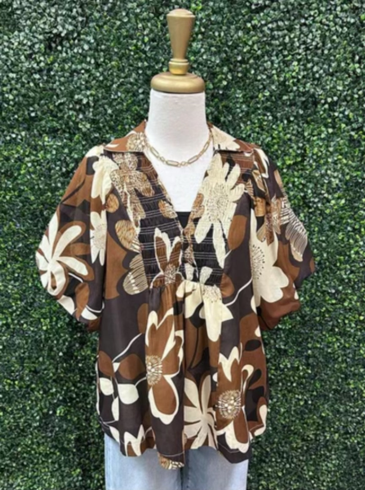Black/brown floral woven top