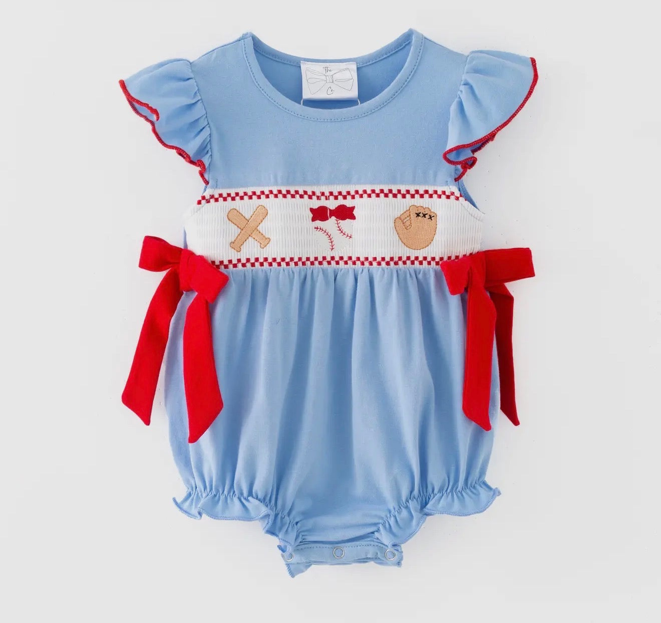 Baseball Embroidered Smocked Romper