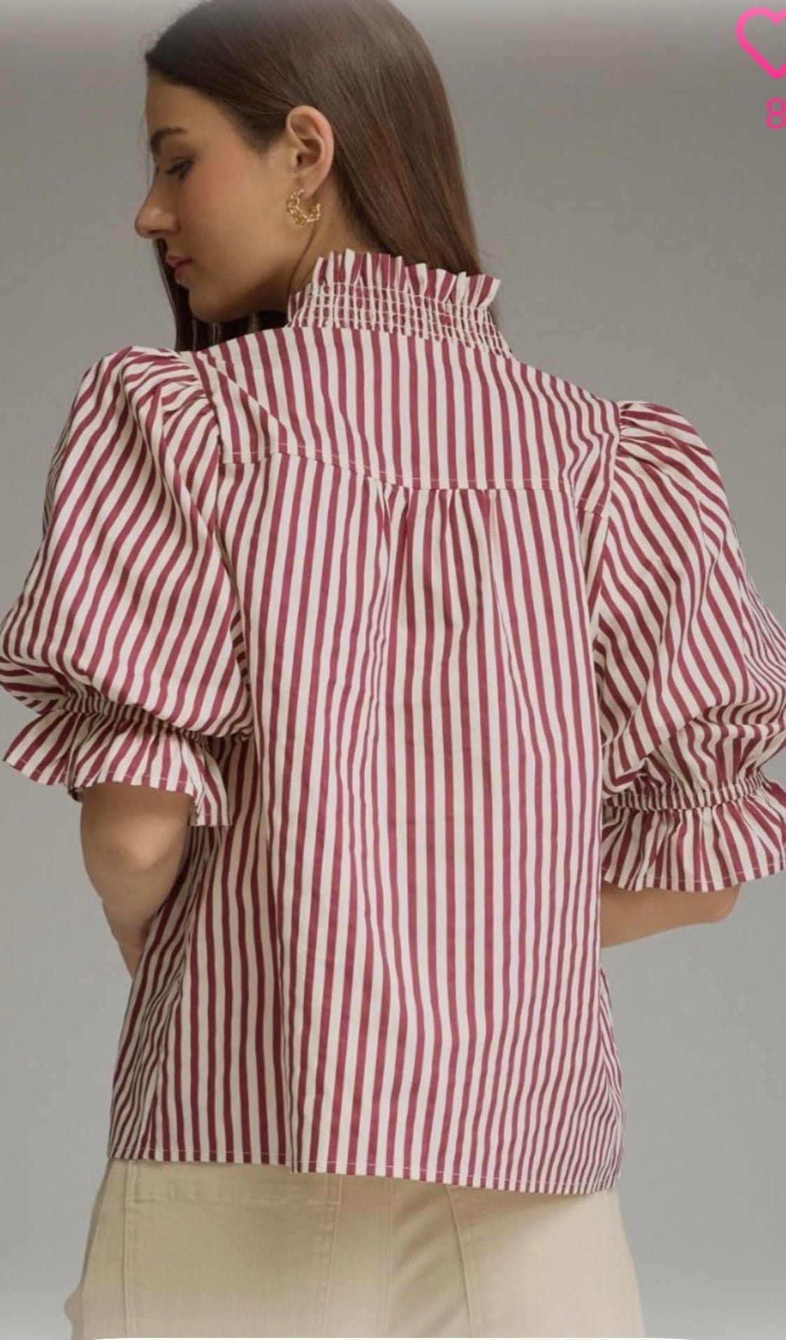 Plus Size Stripe 3/4 Puff Sleeve Top