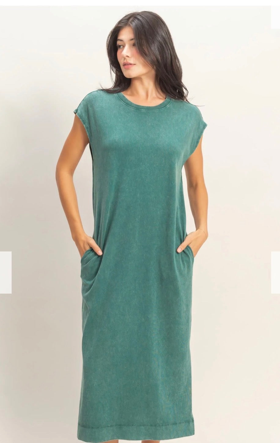 Mineral Washed Cap Sleeve Midi Dress