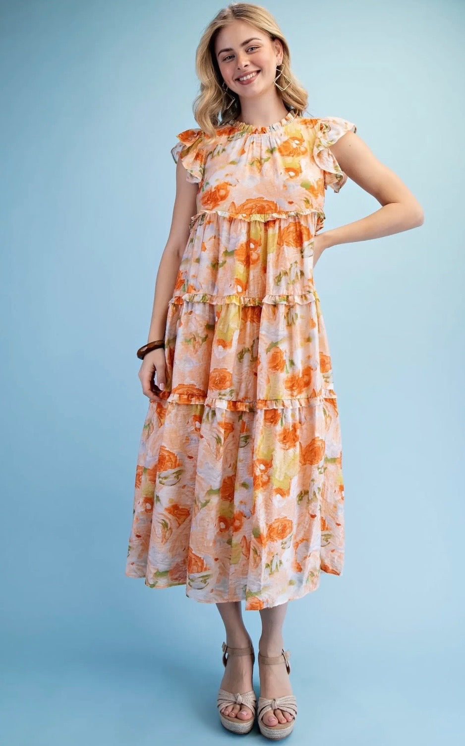 Rose Mix Tiered Midi Dress