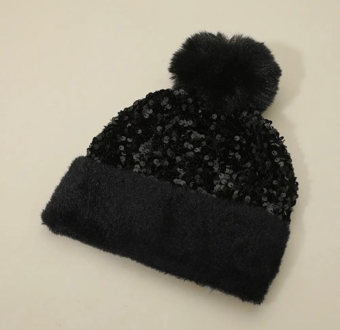 Sequin Beanie With Puff