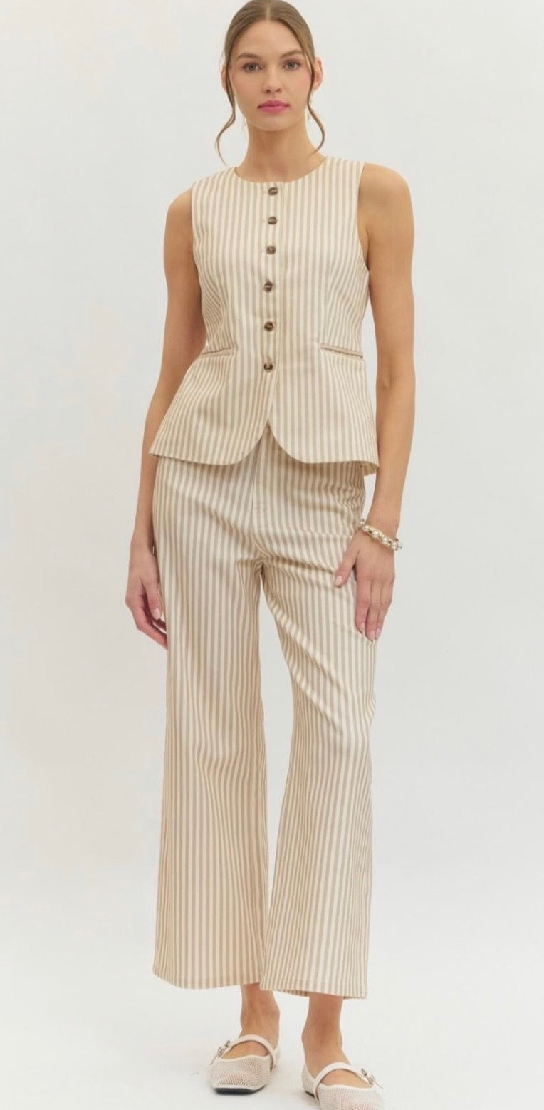 Striped Sleeveless Top With Buttons Down The Front