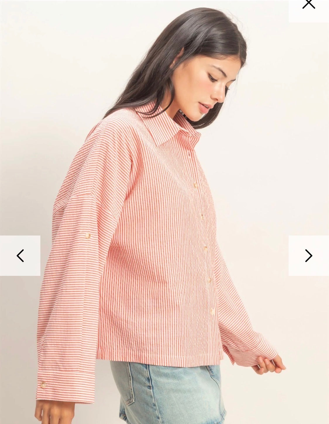 Striped Button Down Quarter Length Top