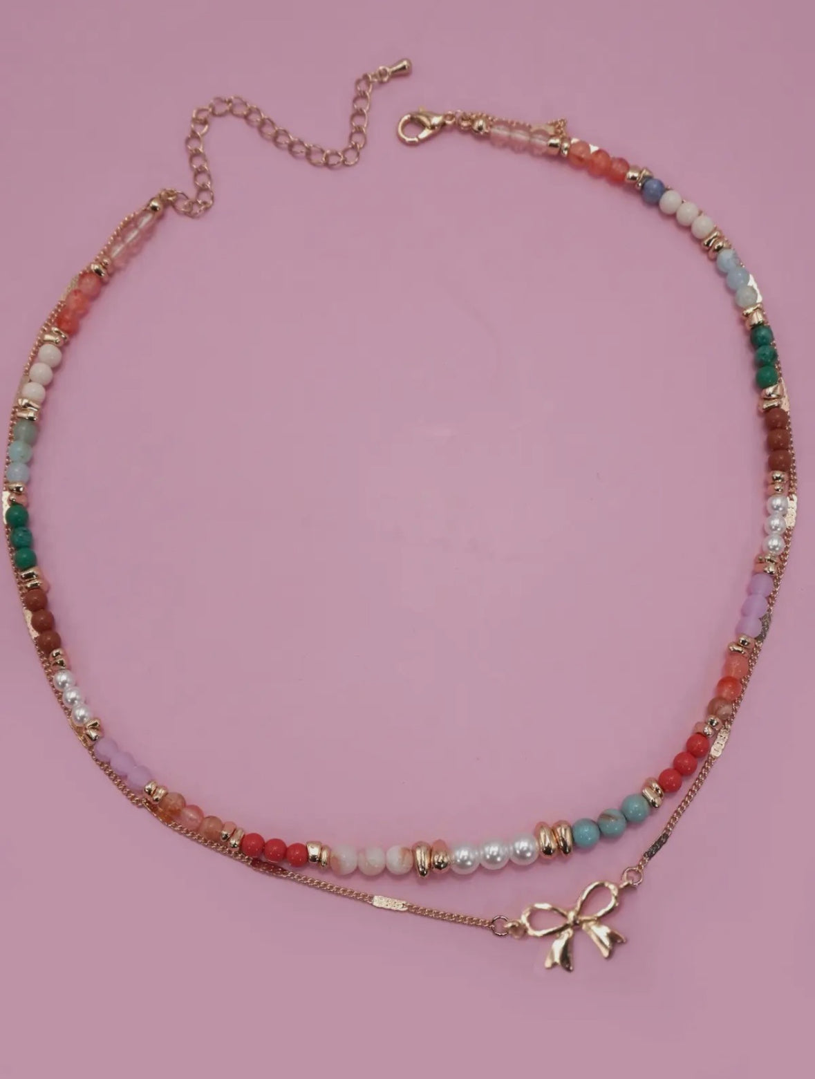 Colorful layered bow necklace
