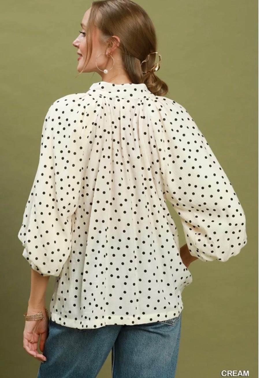 Cream And Black Polka Dot Blouse