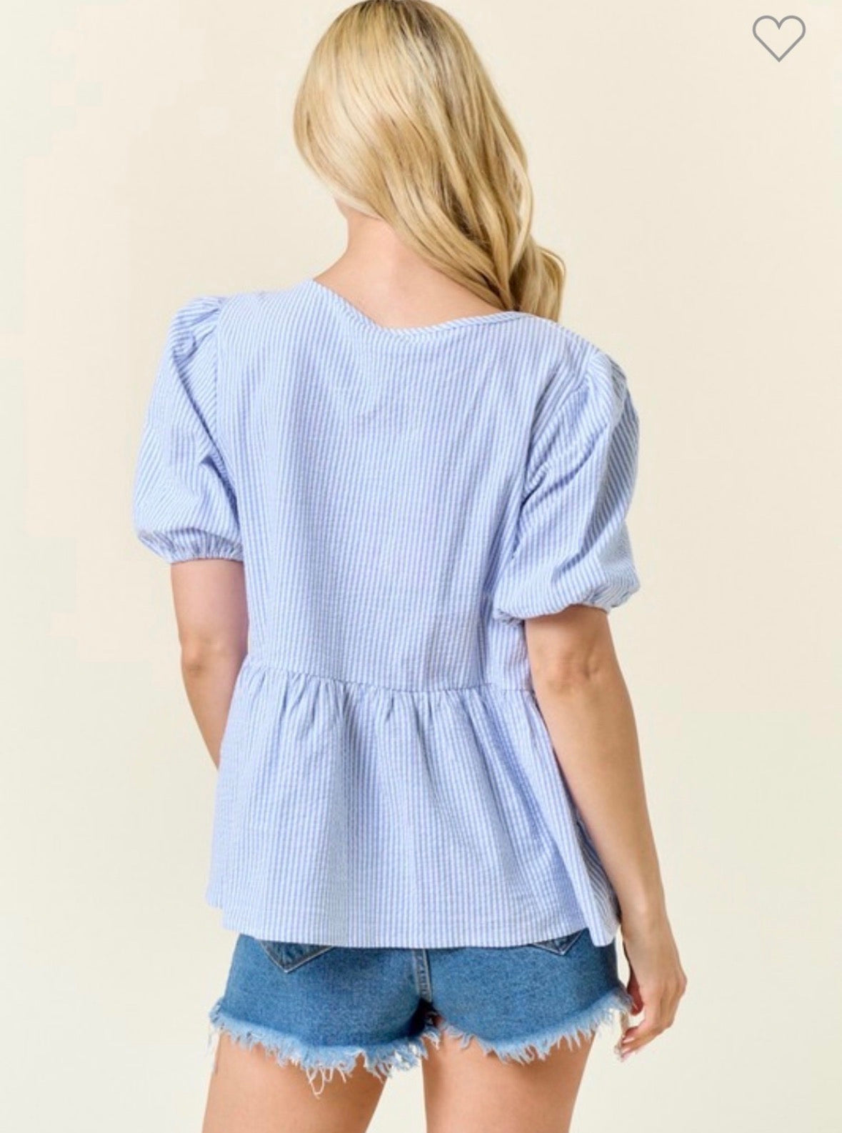 Phoebes Pin Stripe Puff Sleeve Top