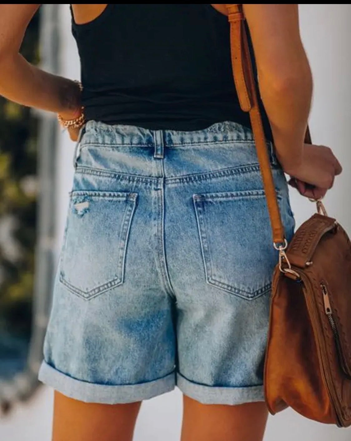 High Waisted Folded Hem Denim Shorts