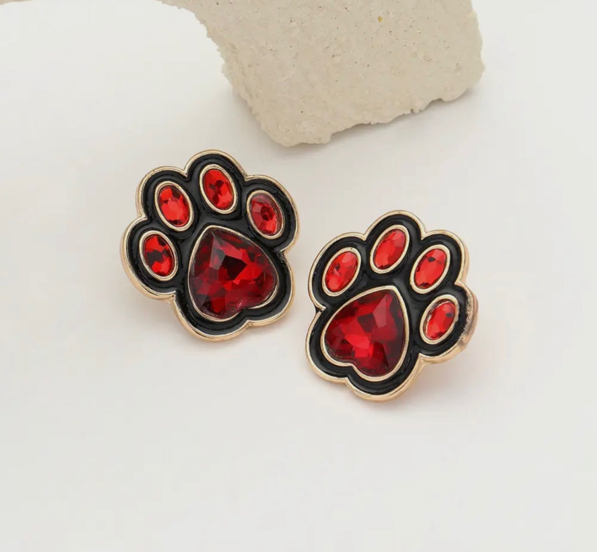 Paw Print Red Earrings