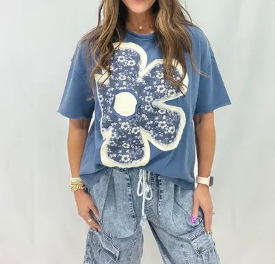 Denim Patchwork Flower Tee