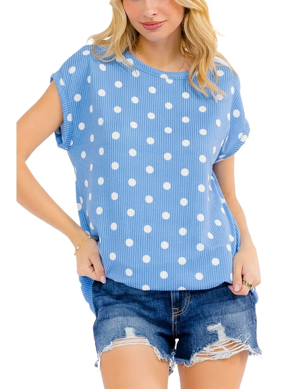 Polka Dot Ribbed Knit Tee