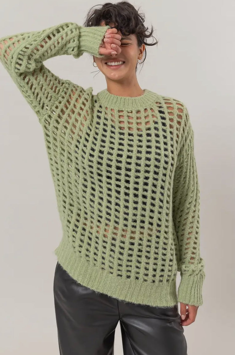 Green Waffle Knit Sweater