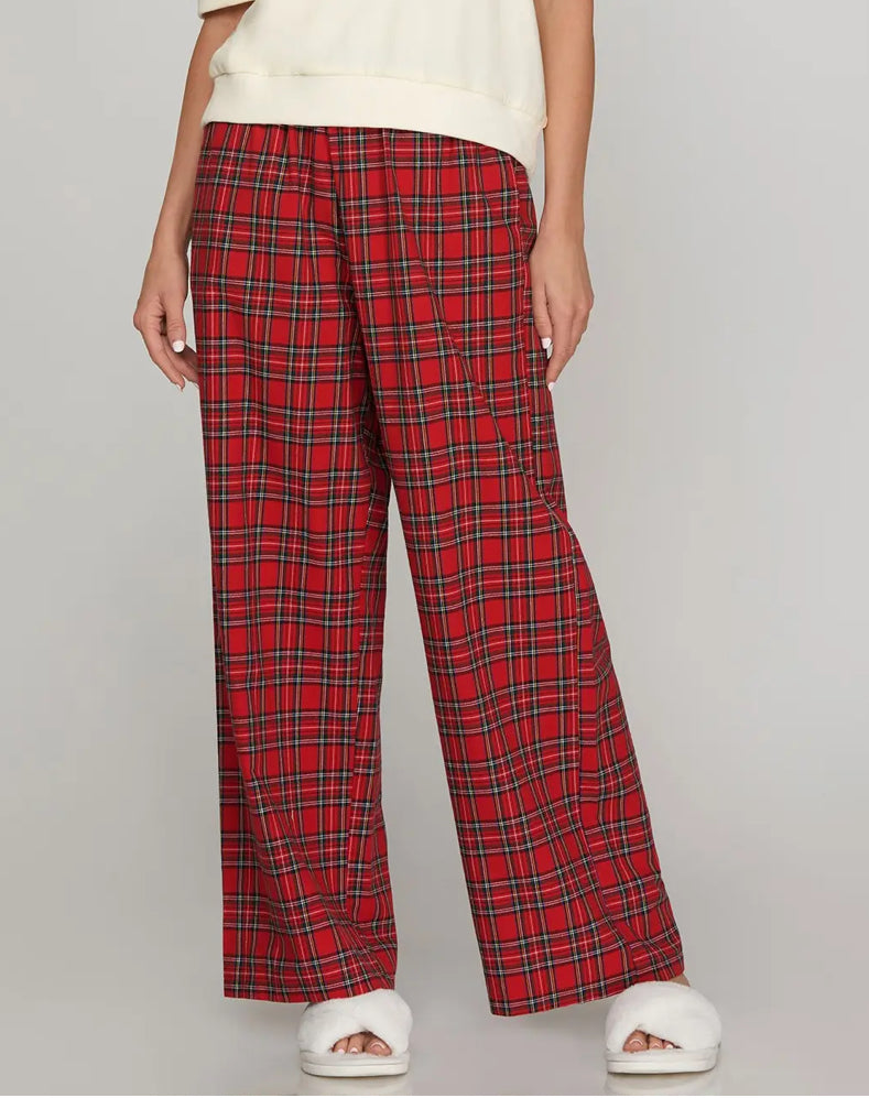 Woven Plaid Long Pants with Pockets
