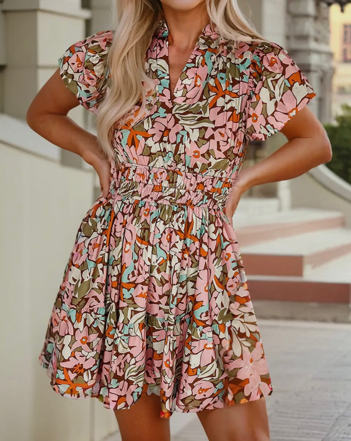 Floral Cinch Waist Dress