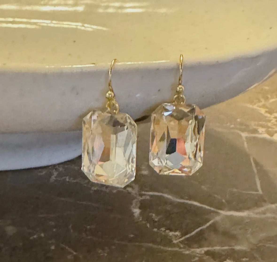 Emerald Cut Crystal Drop Earrings