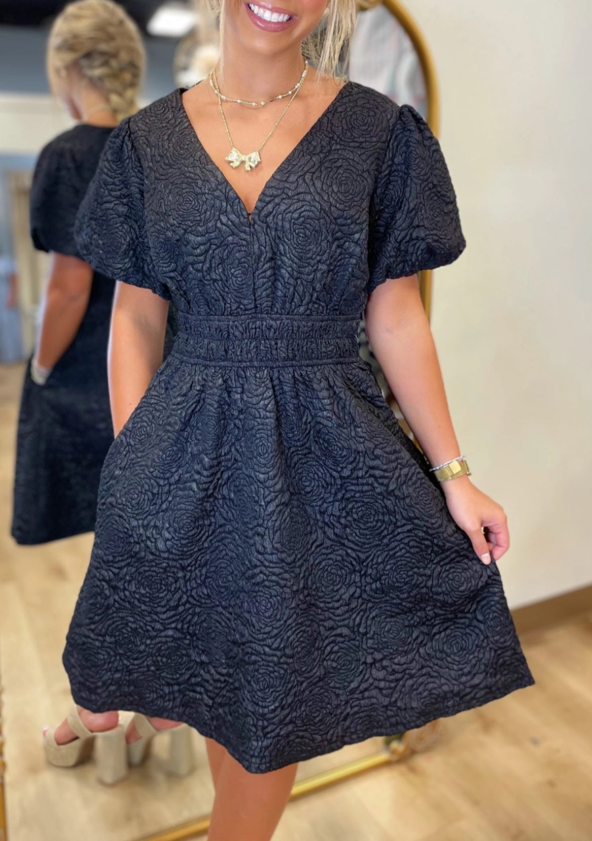 Puff Sleeve Jacquard Dress