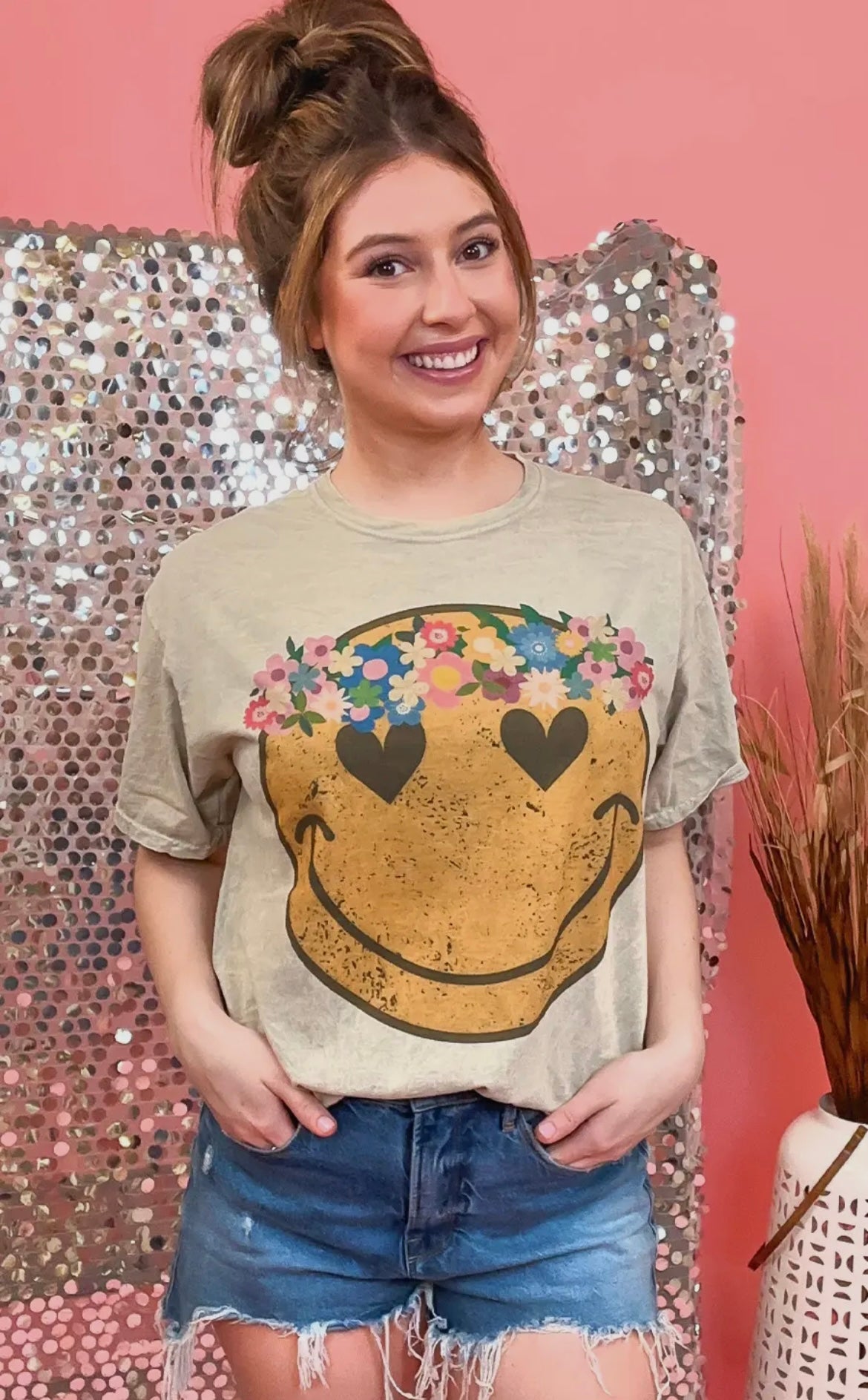 Smiley face floral tee