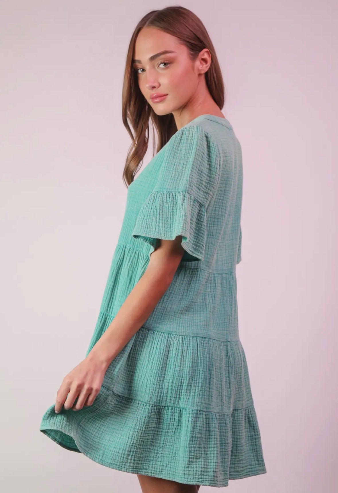 Teal button dress