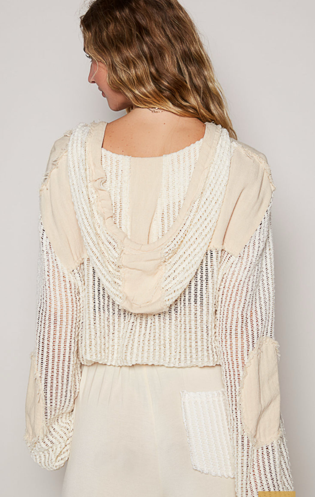 Cream Muti Lace Hooded Crochet Button Down
