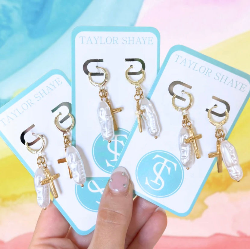 Taylor Shaye Amelia Cross Huggie Earrings