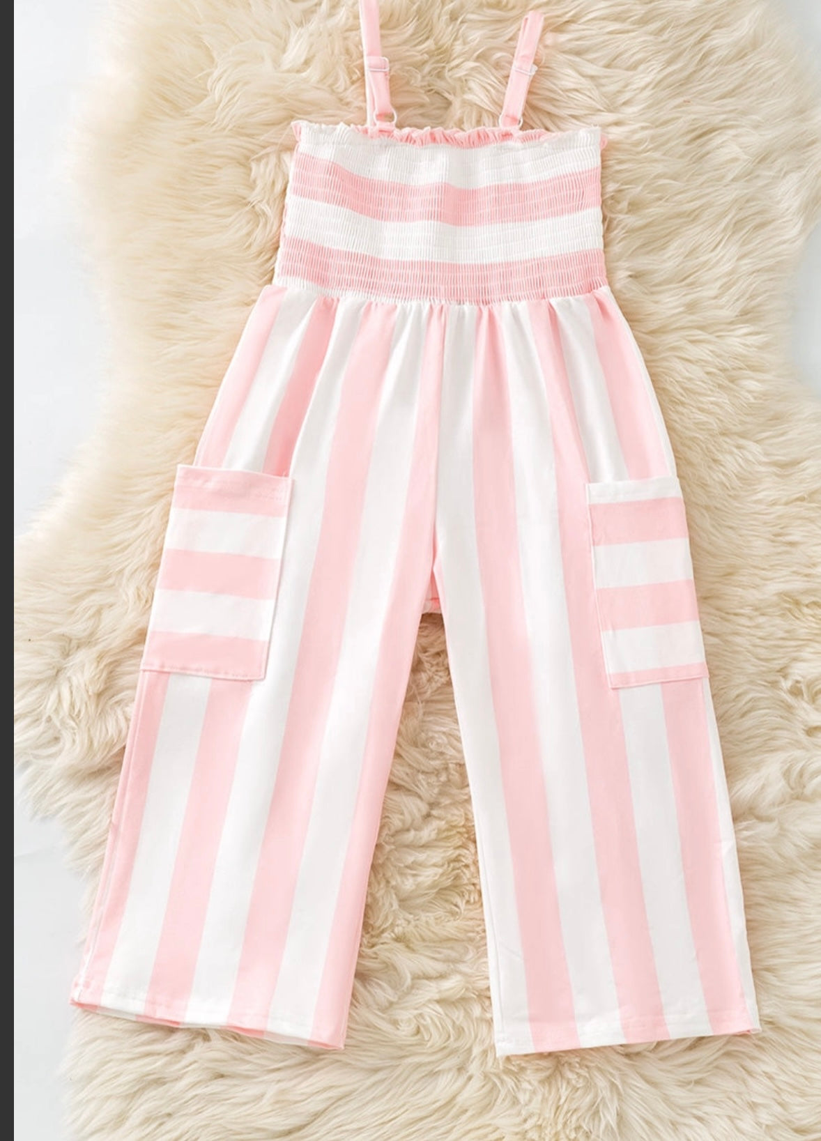 Toddler Pink and White Striped Wide Leg Pant Jumpsuit