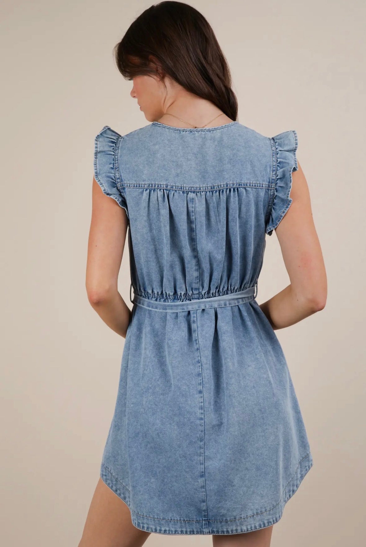 Denim ruffle sleeve dress