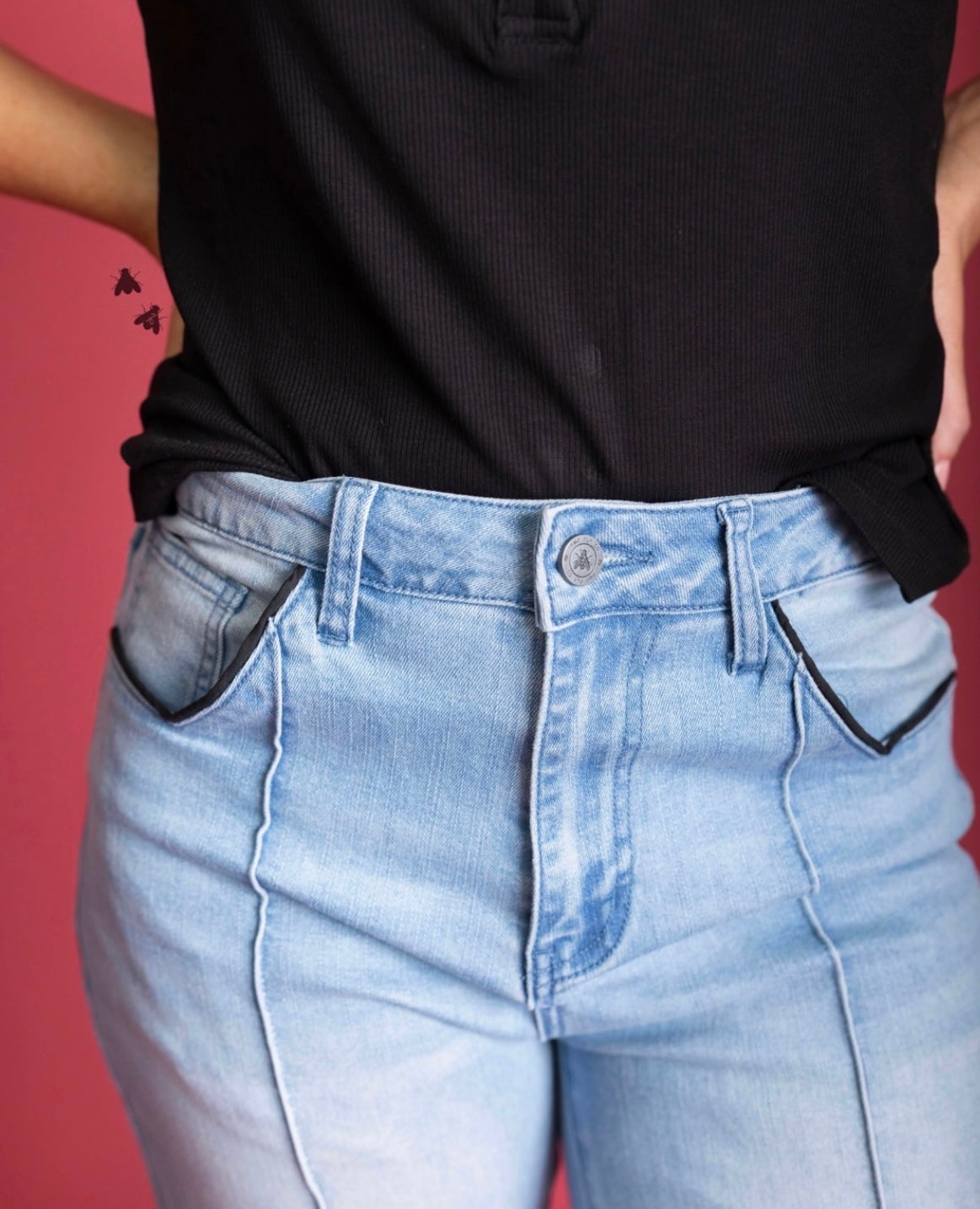 The Jackpot Jeans with Cuffs, Seamed Line in Center, and Black Piping