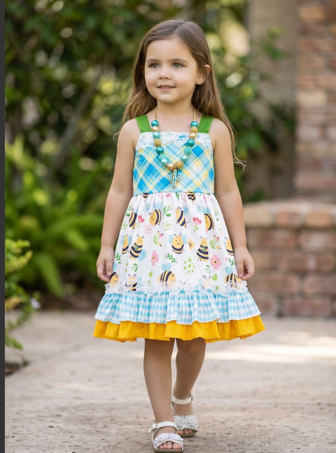 Children's Plaid Bee Ruffled Dress