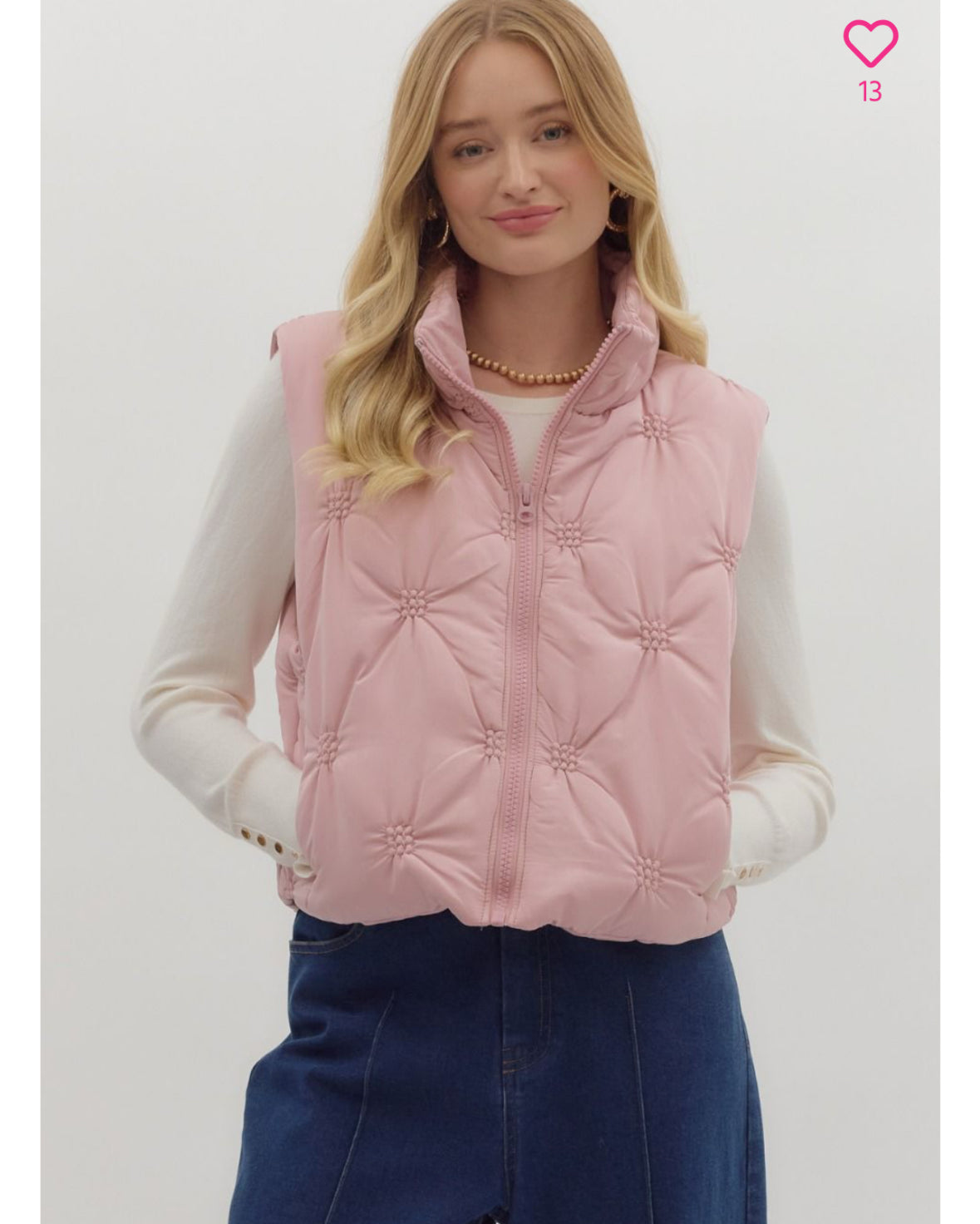 Dusty Rose High Neck Sleeveless Puffer Vest