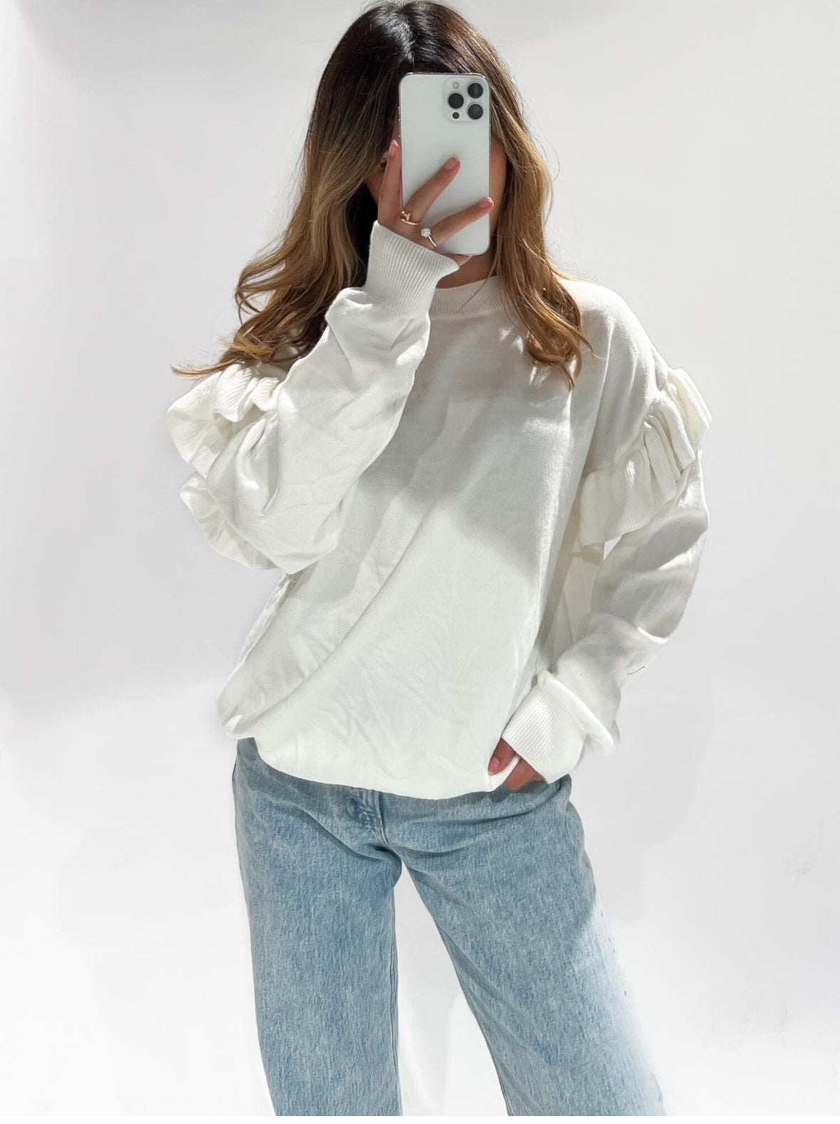 White Flower Patch Sleeve Top