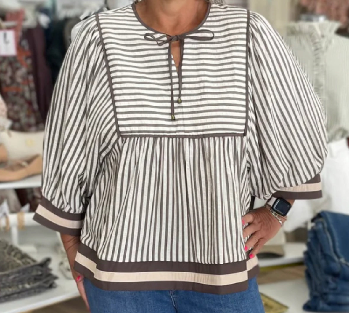 entro Brown Stripe Blouse