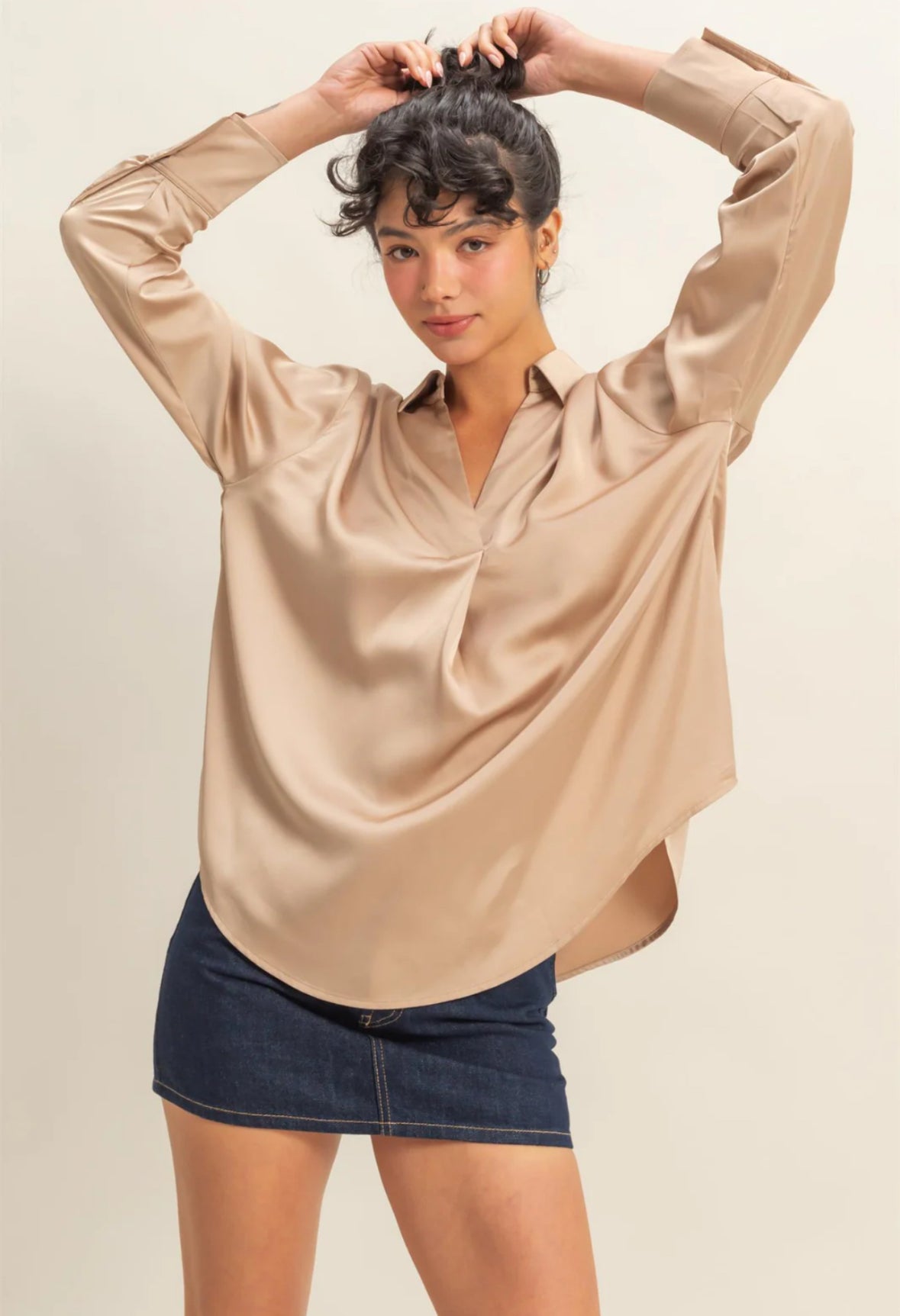 V neck satin feel blouse