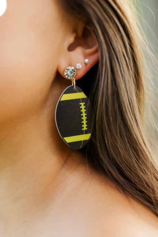 Taylor Shaye Black and Gold Football Earrings