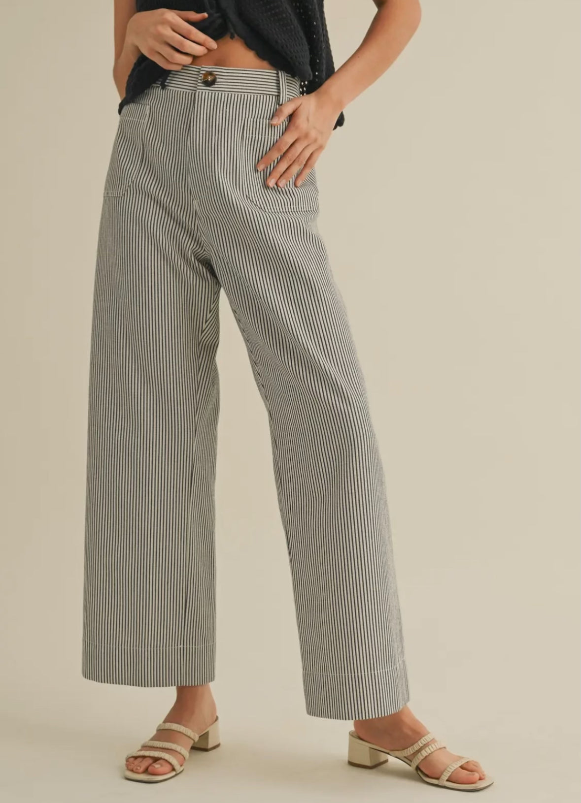 Black Striped High Waist Wide Leg Pants