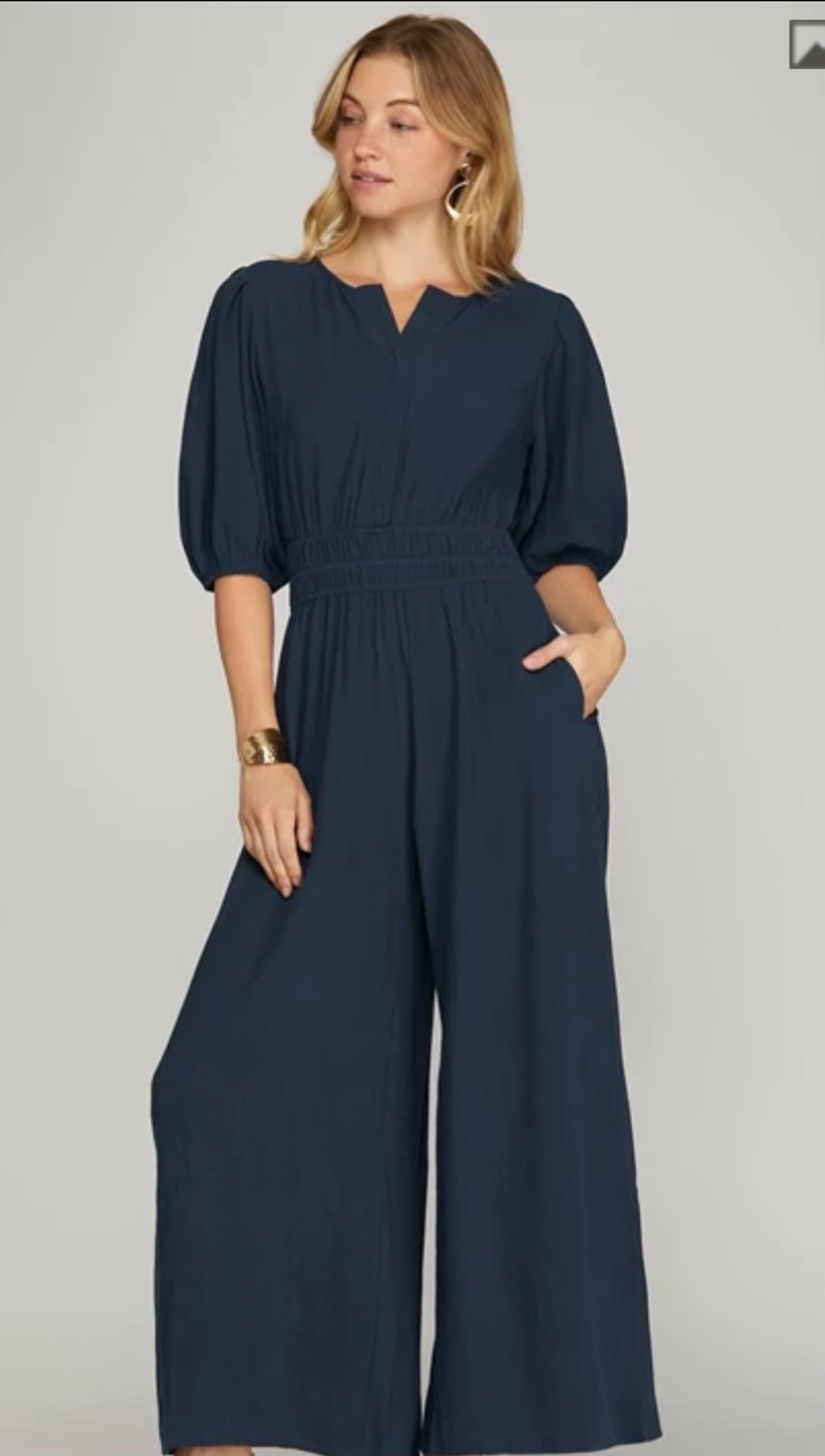 Half sleeve smocked waist jumpsuit