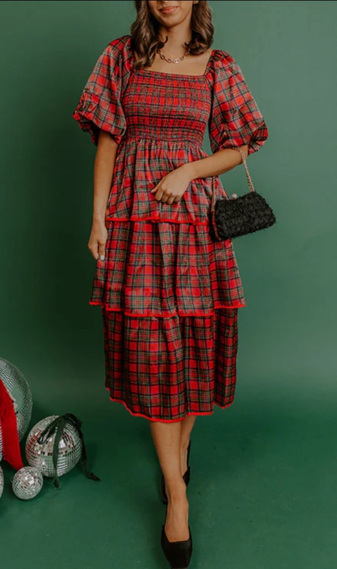 Plaid Satin Tiered Dress