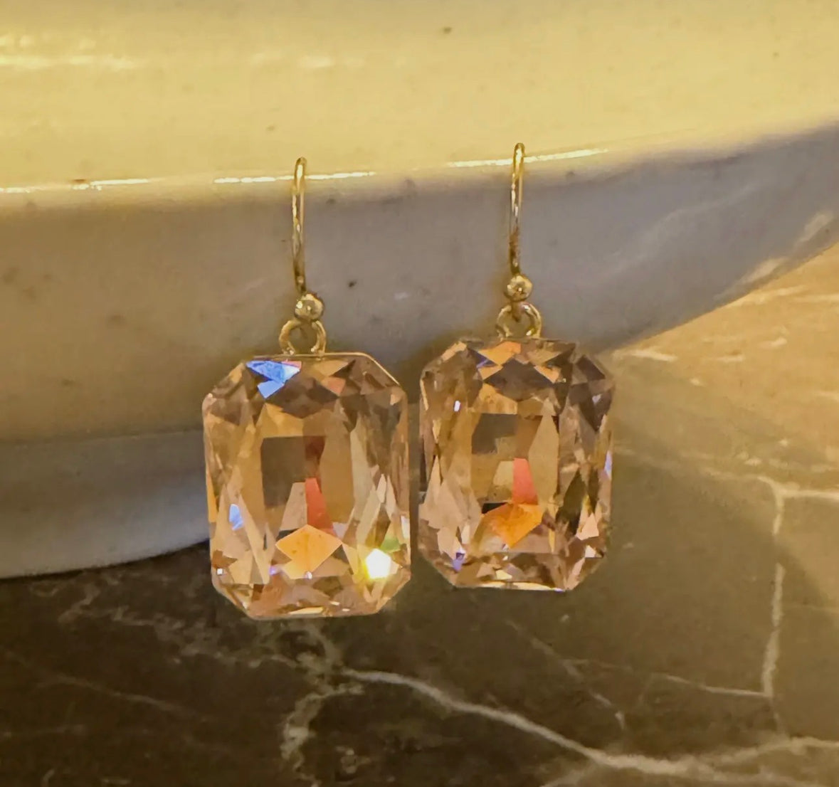 Emerald Cut Crystal Drop Earrings
