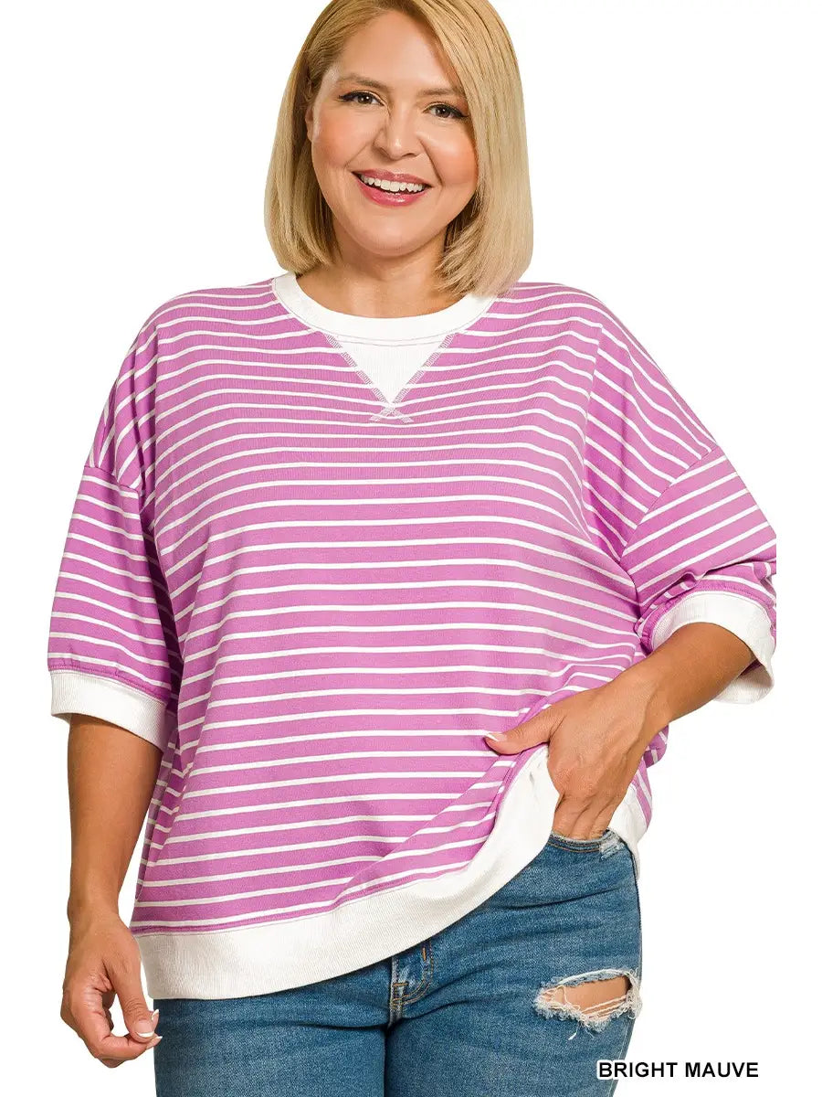 Plus Size Striped Rib Mauve Top