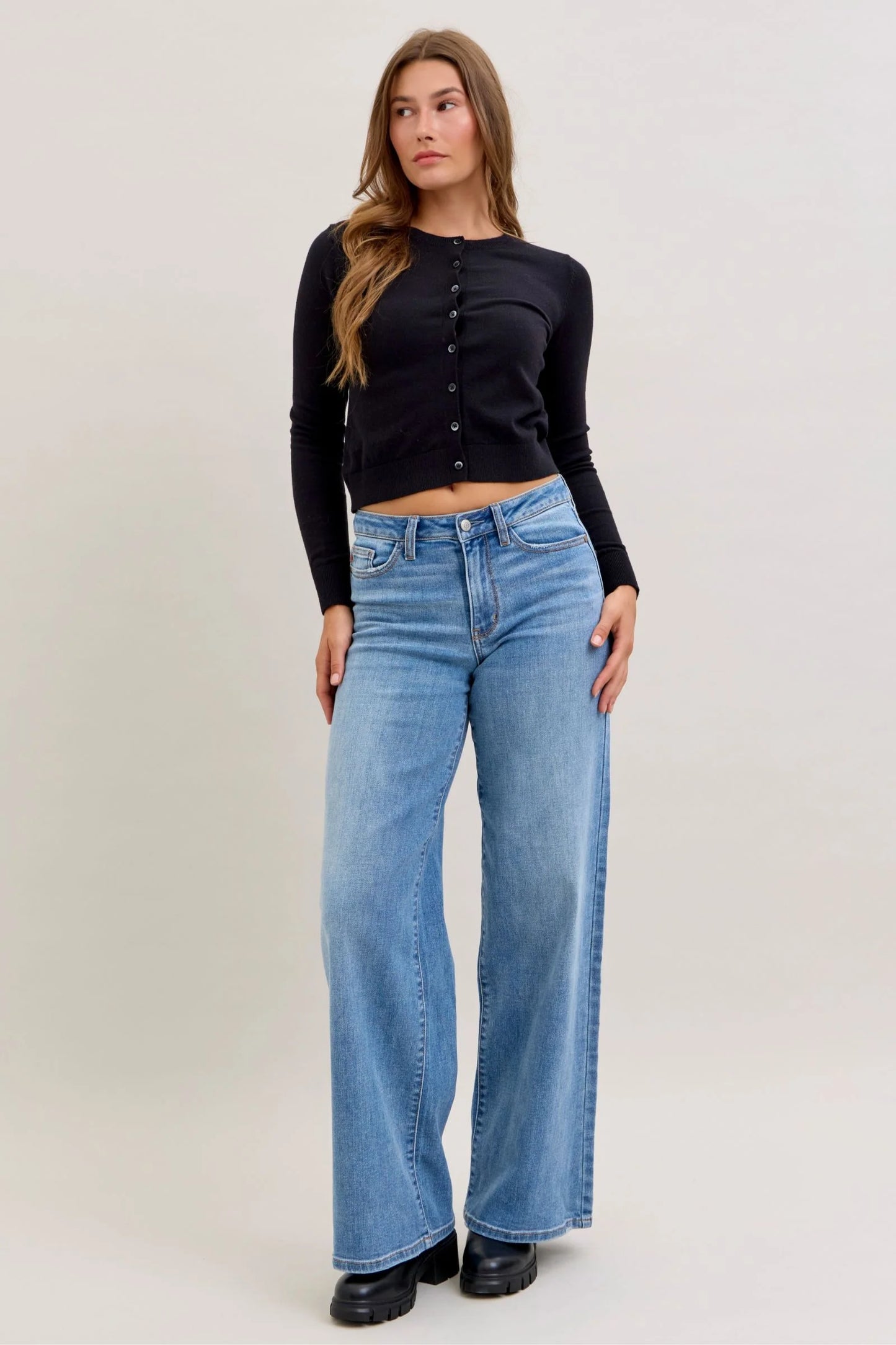 Judy Blue Mid Rise Retro Wide Leg Denim