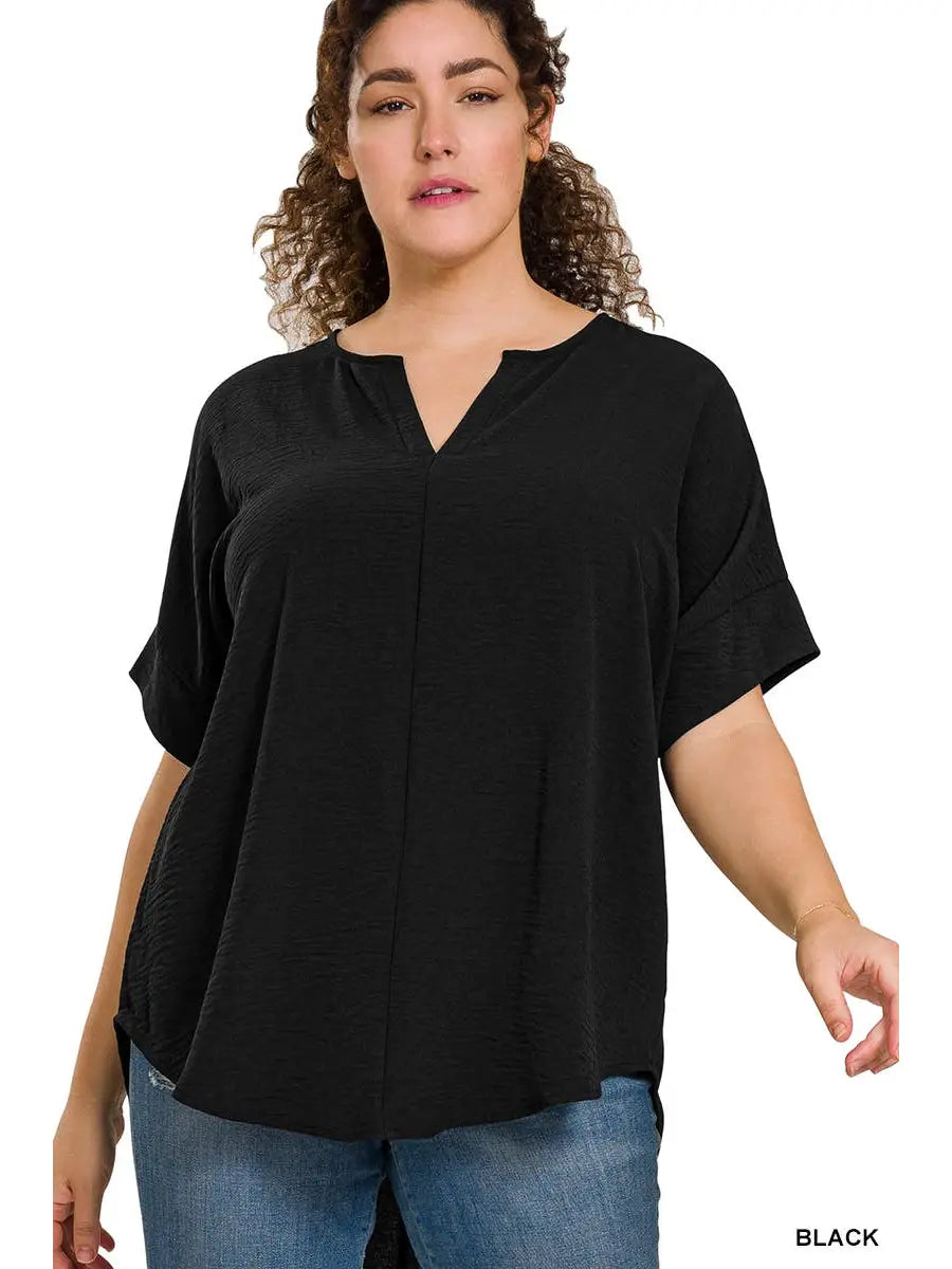 Plus Size V Neck Short Sleeve Top