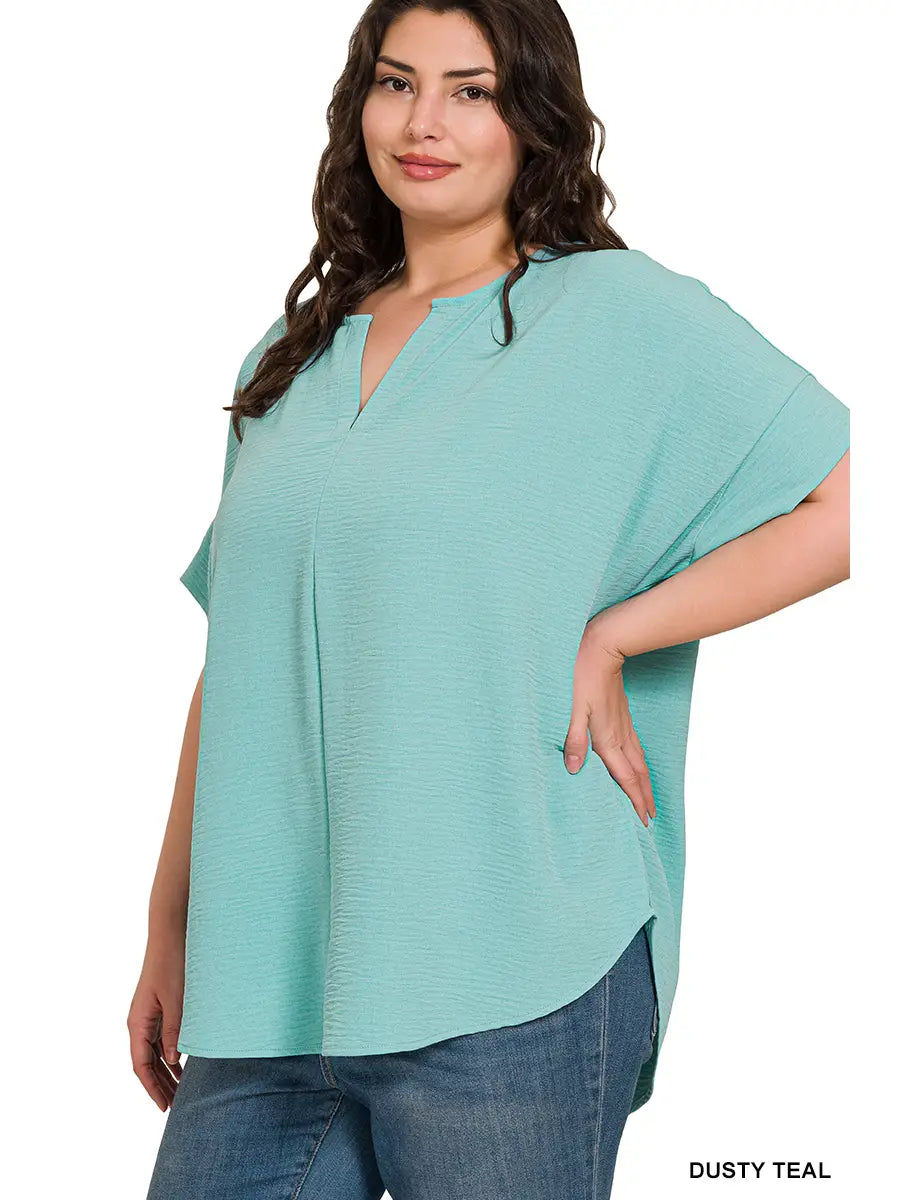 Plus Size V Neck Short Sleeve Top