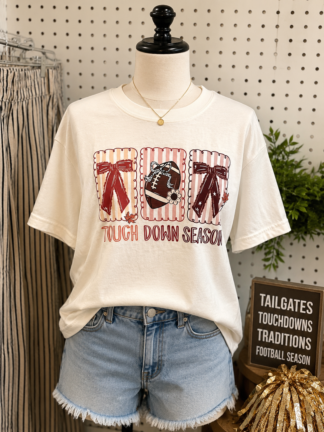 Touchdown Season Football And Bow Tee